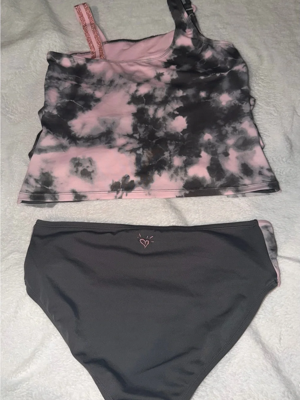 Justice Pink and Gray Ruffle Tankini with Glitter Trim size 20